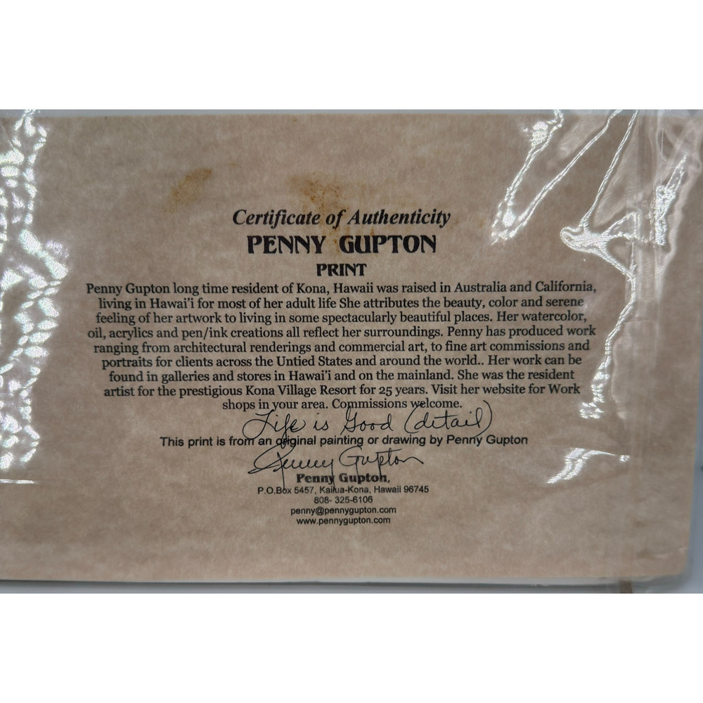 Penny Gupton Life Is Good Watercolor Print Signed 2000 Matted 14x11 W/Certificat - Picture 5 of 9